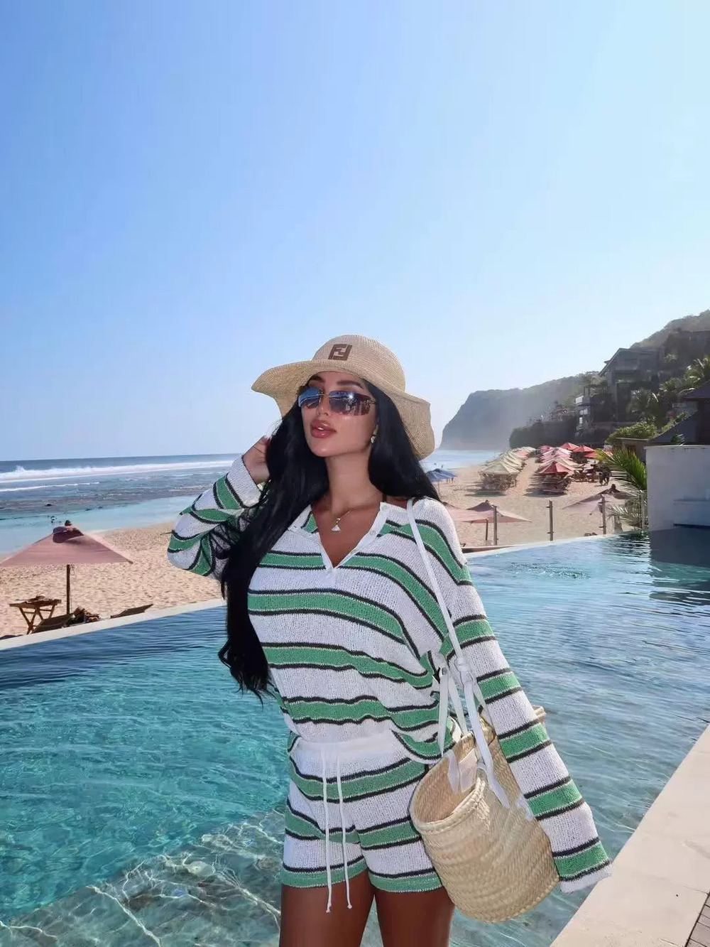Zara Striped Knit 2-Piece Set Long Sleeve Sun Protection Beach Vacation